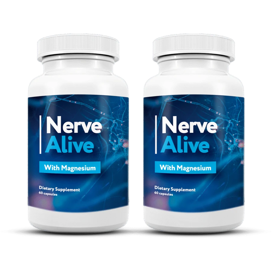 Nerve Alive with Magnesium dietary supplement, 2 bottles of 60 capsules